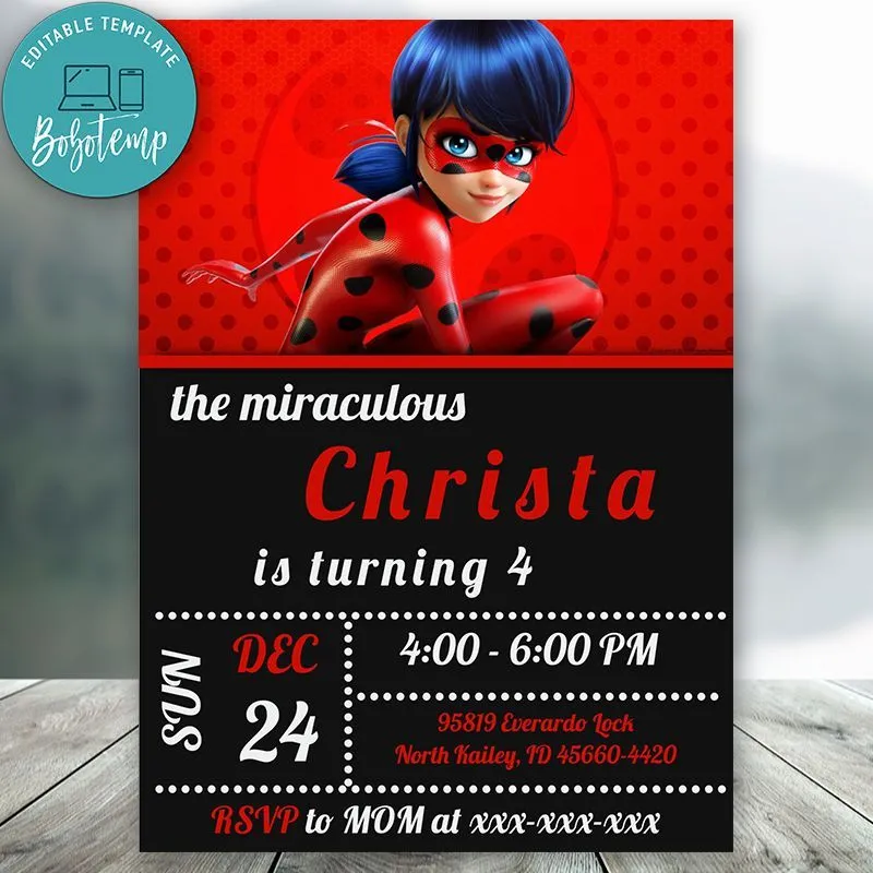 Invitación de fiesta de cumpleaños de mariquita milagrosa editable DIY | Bobotemp Invitación de fiesta de cumpleaños de mariquita milagrosa editable DIY | Bobotemp