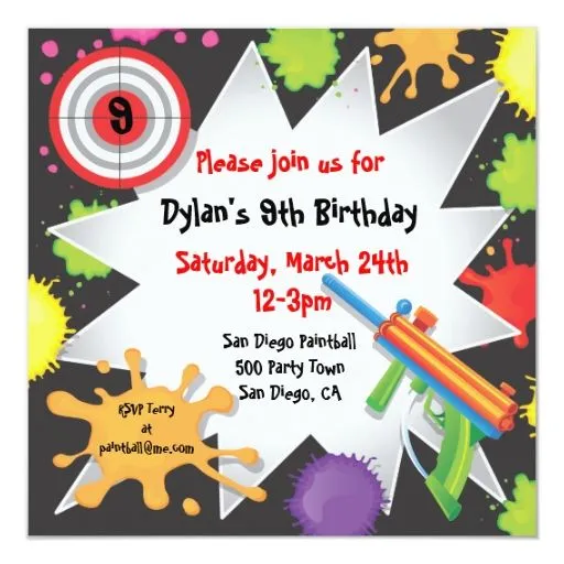 Invitación de la fiesta de cumpleaños de Paintball | Zazzle Invitación de la fiesta de cumpleaños de Paintball | Zazzle