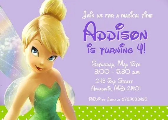 Invitación fiesta de cumpleaños de Tinkerbell por PrettyPaperPixels Invitación fiesta de cumpleaños de Tinkerbell por PrettyPaperPixels