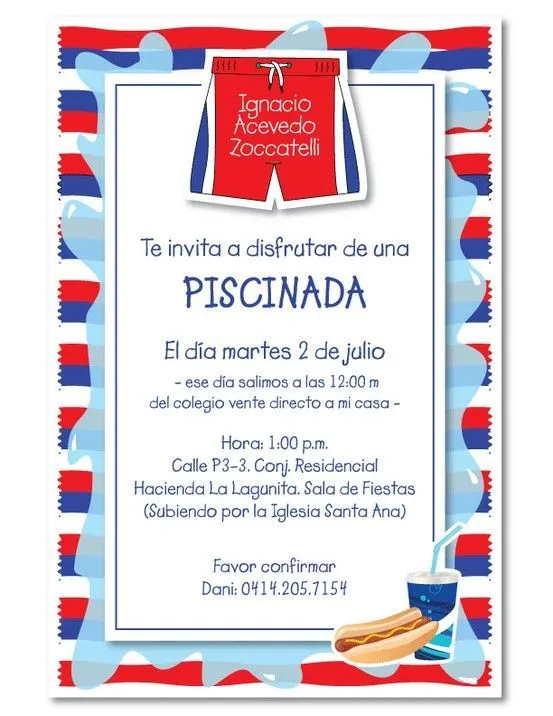 Invitacion para la fiesta de piscina de 8 años | Ignacio Birthday ...