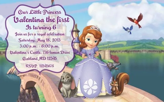 Invitación Para Fiesta Princesita Sofia Editable e por whiteddy