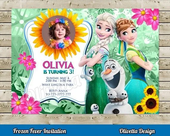 Invitacion Frozen Fever con foto para cumpleaños por OlivettaDesign Invitacion Frozen Fever con foto para cumpleaños por OlivettaDesign