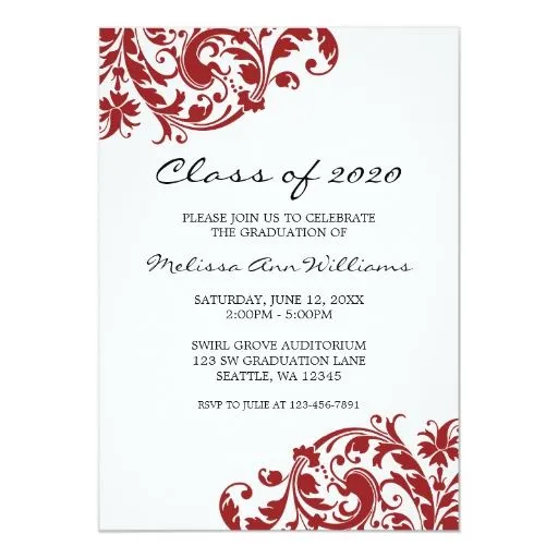 Invitación de la graduación del remolino del rojo | Zazzle