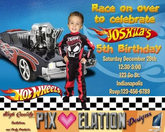 Invitación invitación de Hot Wheels Hot por PixElationDesigns Invitación invitación de Hot Wheels Hot por PixElationDesigns