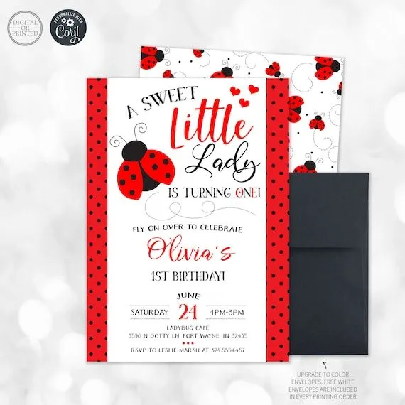 Invitación de mariquita / Invitación de cumpleaños de - Etsy México