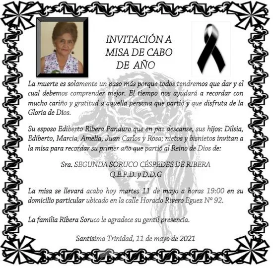 INVITACIÓN A MISA DE CABO DE AÑO - La Palabra del Beni