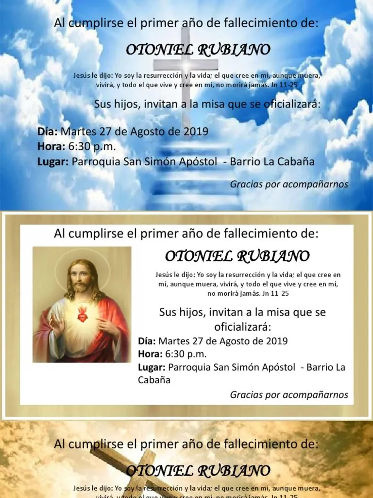 Invitación A Misa de Fallecimiento | PDF | Comportamiento cristiano y experiencia | Contenido del Nuevo Testamento Invitación A Misa de Fallecimiento | PDF | Comportamiento cristiano y experiencia | Contenido del Nuevo Testamento