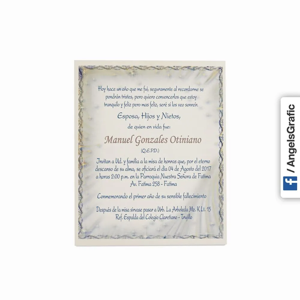 Invitación para Misa de Honras (hr-56890) - Angels Graphic Invitación para Misa de Honras (hr-56890) - Angels Graphic