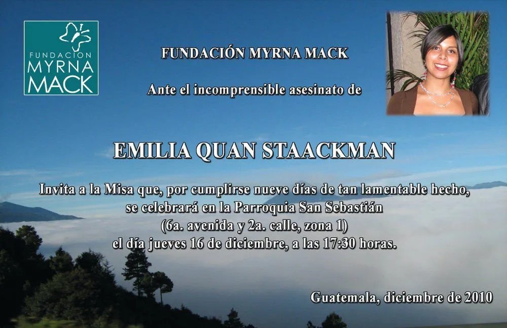 Invitación Misa de nueve días asesinato Emilia Quan Invitación Misa de nueve días asesinato Emilia Quan