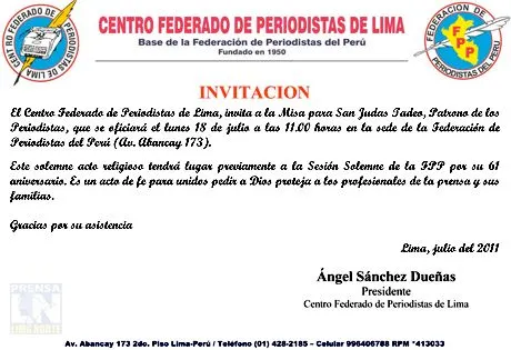Invitacion-Misa-por-61-Aniversario-FPP – Agencia de PRENSA Lima ... Invitacion-Misa-por-61-Aniversario-FPP – Agencia de PRENSA Lima ...