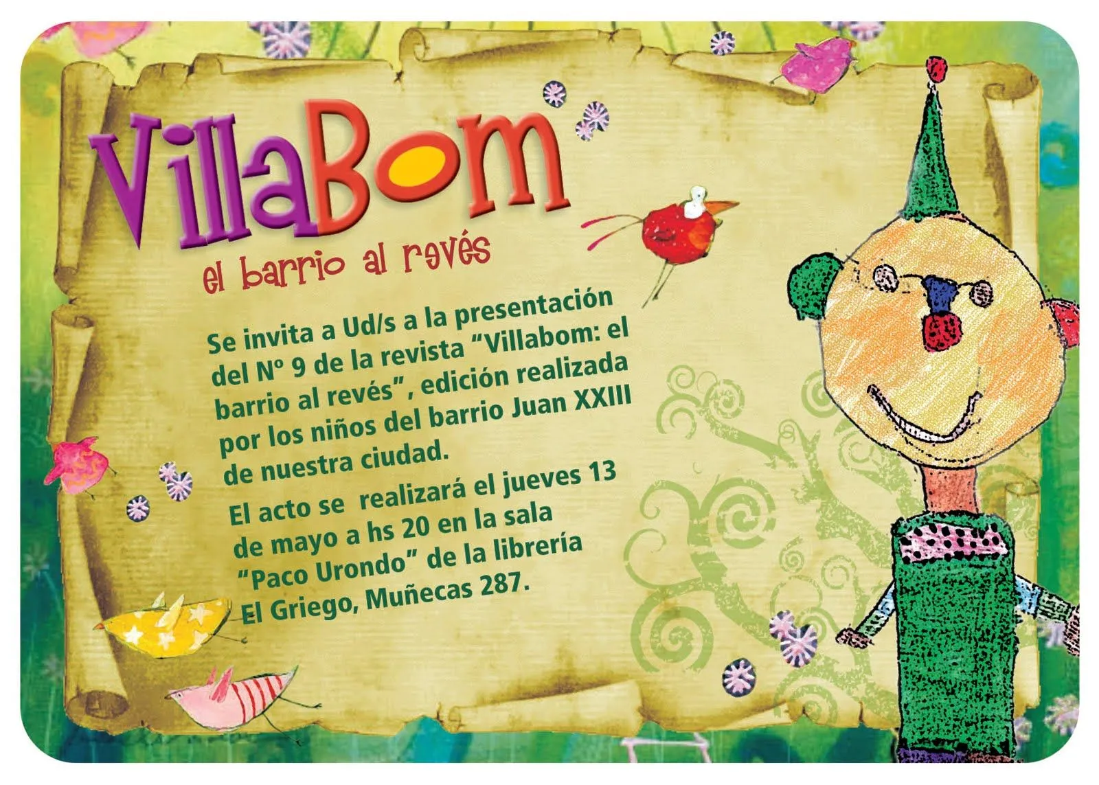 Invitación Presentación Revista Villabom Nº 9 en la librería El ...