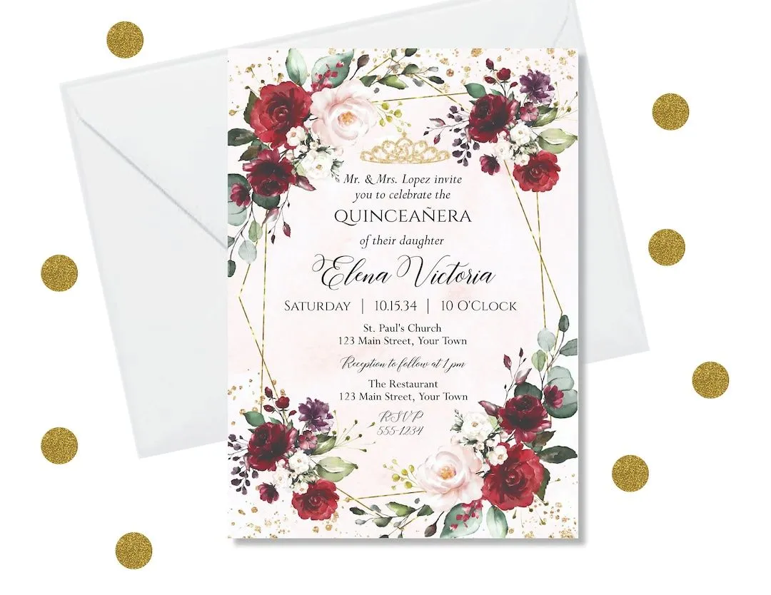 Invitación de quinceañera editable con bricolaje flores rojas - Etsy México