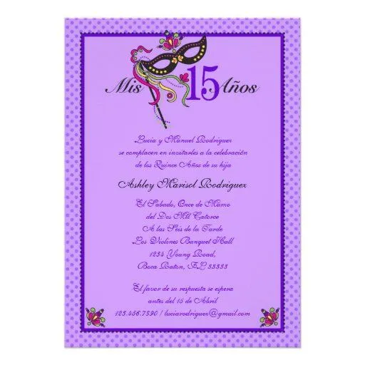 Invitación de Quinceañera de la máscara 15 de Zazzle. Invitación de Quinceañera de la máscara 15 de Zazzle.