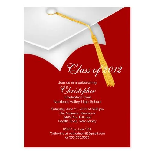 Invitación roja blanca de la fiesta de graduación postal | Zazzle Invitación roja blanca de la fiesta de graduación postal | Zazzle