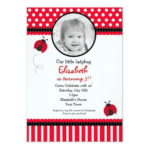 Invitación roja del cumpleaños de la mariquita | Zazzle