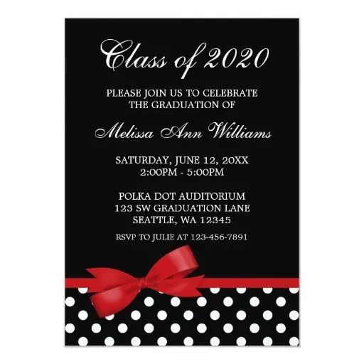 Invitación roja de la graduación de los lunares | Zazzle