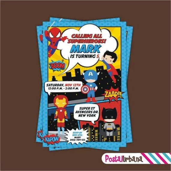 INVITACION Superheroes Invitacion Fiesta por PostalUrbana en Etsy INVITACION Superheroes Invitacion Fiesta por PostalUrbana en Etsy