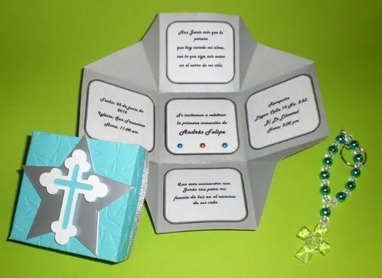 Invitación tipo cajita sorpresa con recordatorio - Primera ... Invitación tipo cajita sorpresa con recordatorio - Primera ...