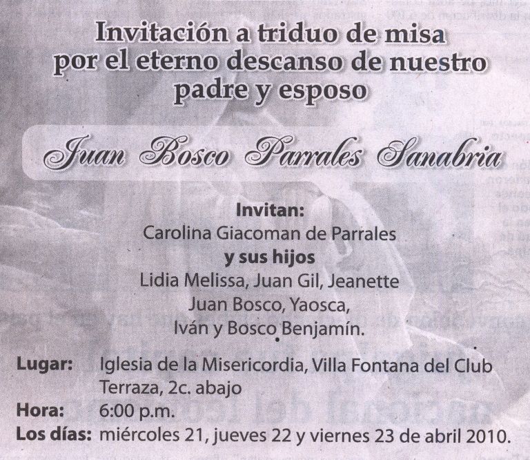 Invitación a triduo de misa por el eterno descanso de Juan Bosco Parrales Sanabria | Juan bosco, Invitaciones, Bosco Invitación a triduo de misa por el eterno descanso de Juan Bosco Parrales Sanabria | Juan bosco, Invitaciones, Bosco