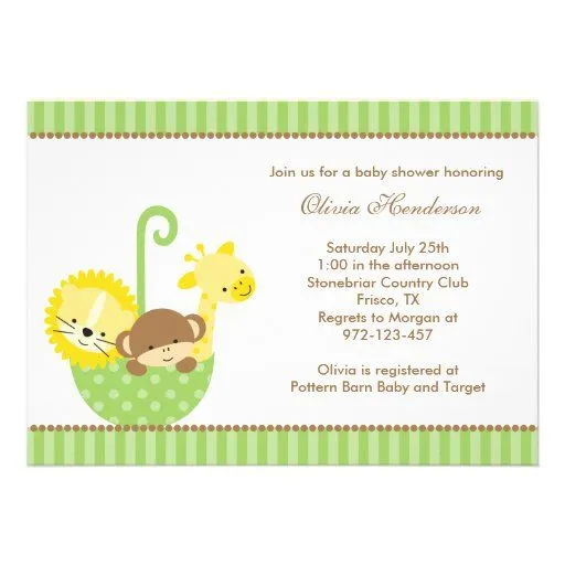 Invitaciónes para baby shower de animalitos de la selva - Imagui