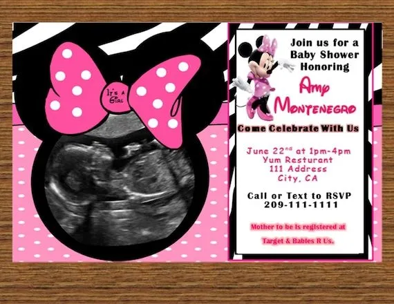 Tarjeta para baby shower Minnie - Imagui