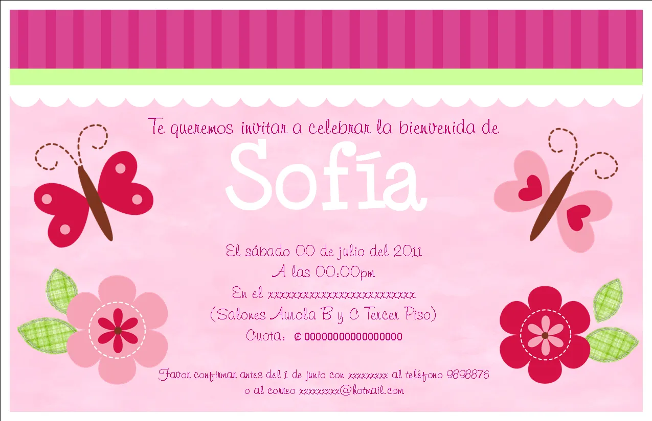 Invitaciones de baby shower para niña con mariposa - Imagui