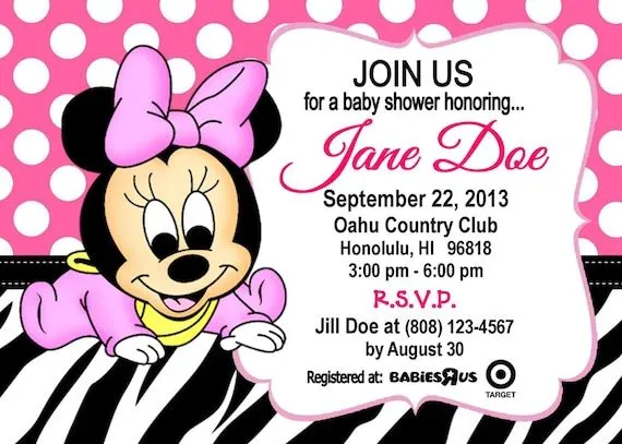 Invitaciónes para baby shower de baby Minnie - Imagui