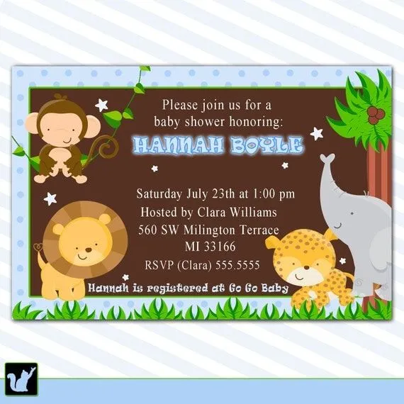 Jungle Baby Shower Invitation Blue Polka Dots Boy por pinkthecat