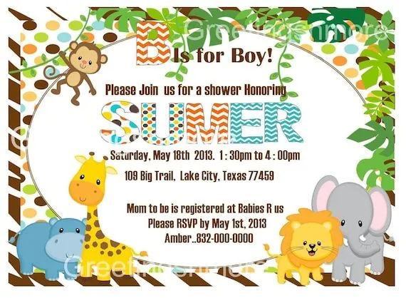 Invitaciónes baby shower niño jungla - Imagui