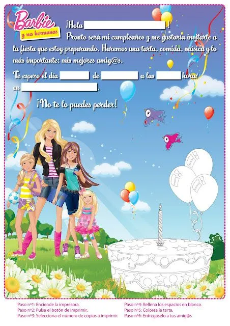 Barbie: Invitación de cumpleaños de Barbie y sus hermanas