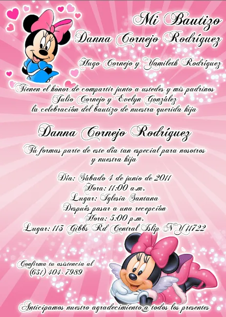 Invitaciónes de bautizo con Minnie Mouse - Imagui