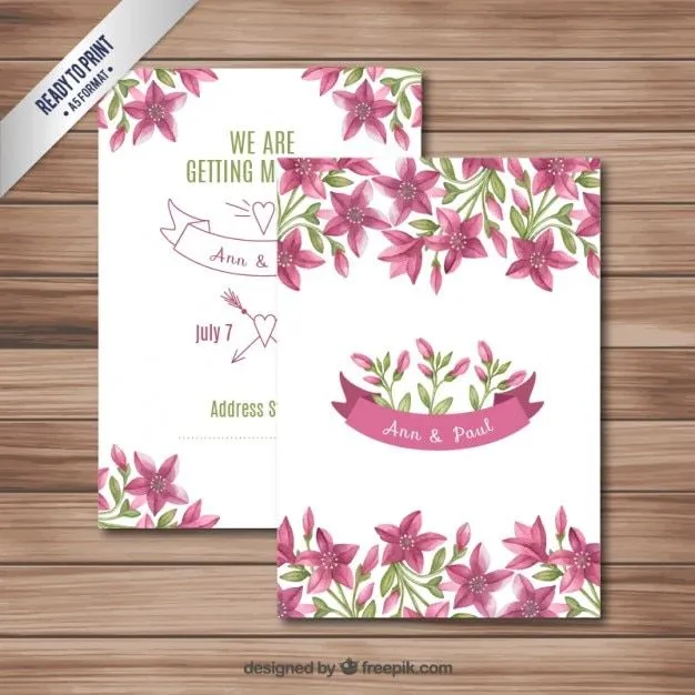 Invitaciones de boda con flores | Descargar Vectores gratis