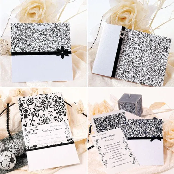 Invitaciones de bodas blancas y negras