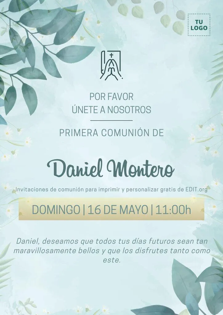 Invitaciones para Primera Comunión editables