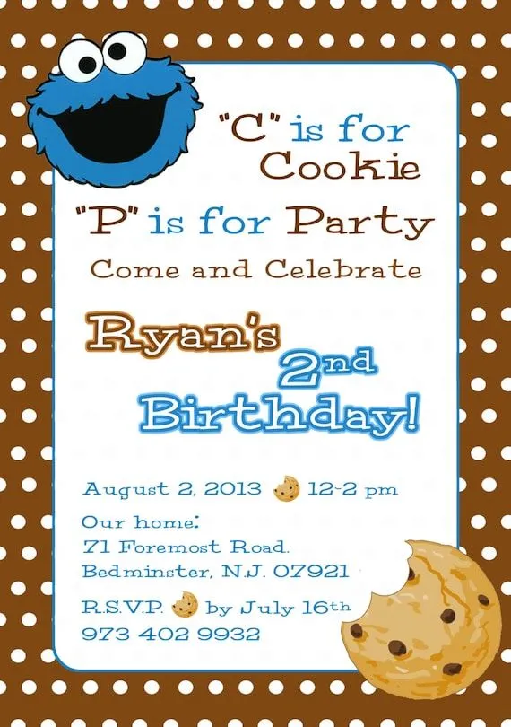 Cookie Monster Invitation Sesame Street Invite por CMLDesigns Cookie Monster Invitation Sesame Street Invite por CMLDesigns