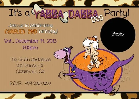 Bam Bam Birthday Party Invite Ready to por PixelPerfectGraphics