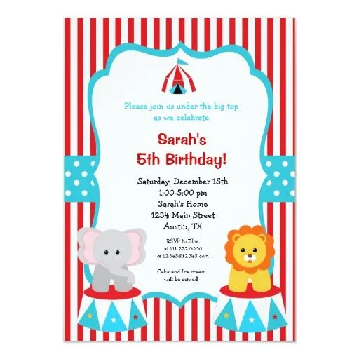 Invitaciones del cumpleaños del carnaval del circo invitación 5" x ... Invitaciones del cumpleaños del carnaval del circo invitación 5" x ...