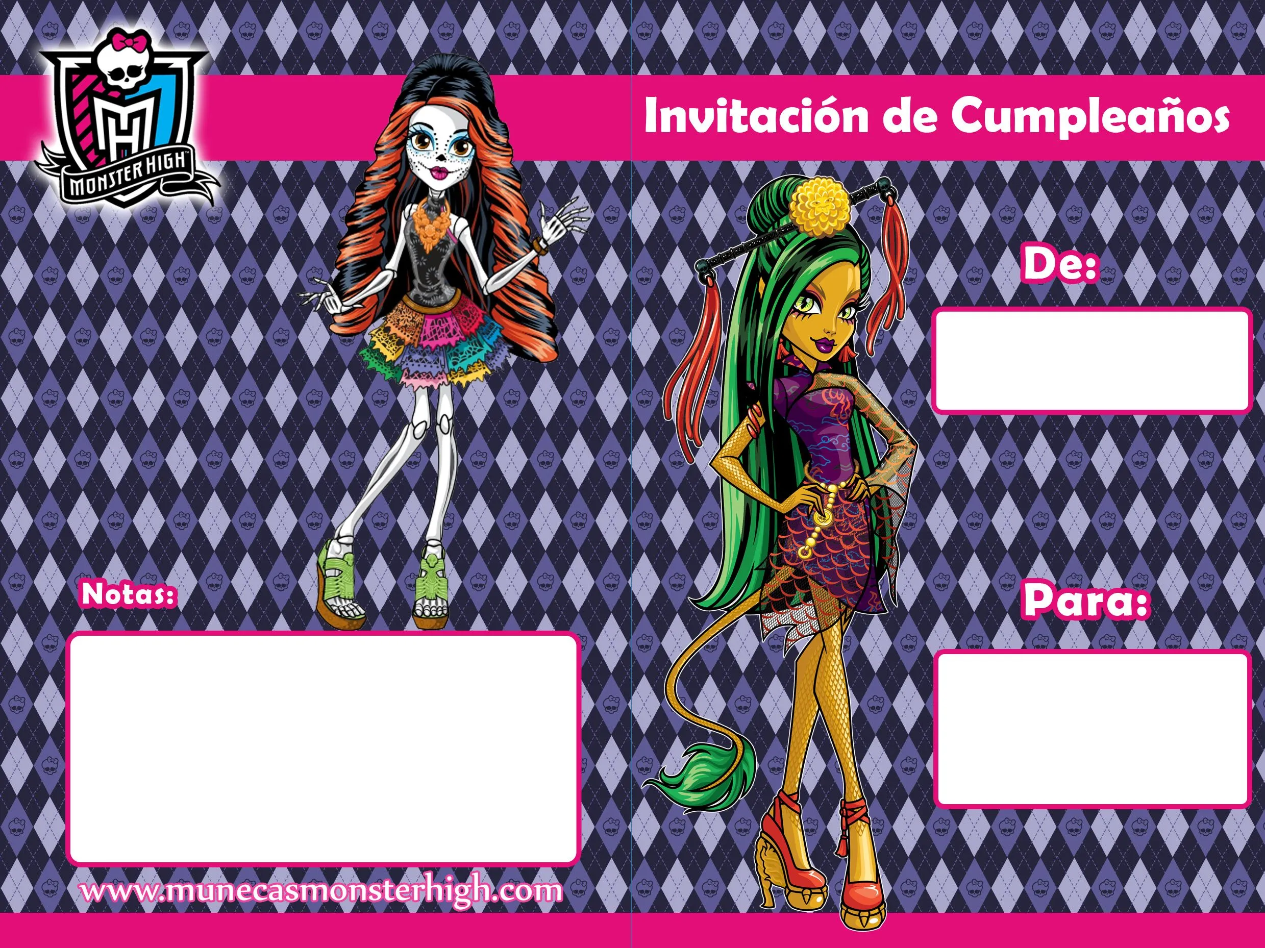 Invitaciones de cumpleaños para imprimir de Monster High Invitaciones de cumpleaños para imprimir de Monster High