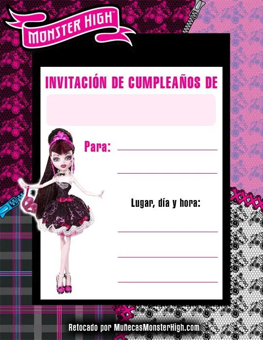Invitaciones de cumpleaños para imprimir de Monster High Invitaciones de cumpleaños para imprimir de Monster High