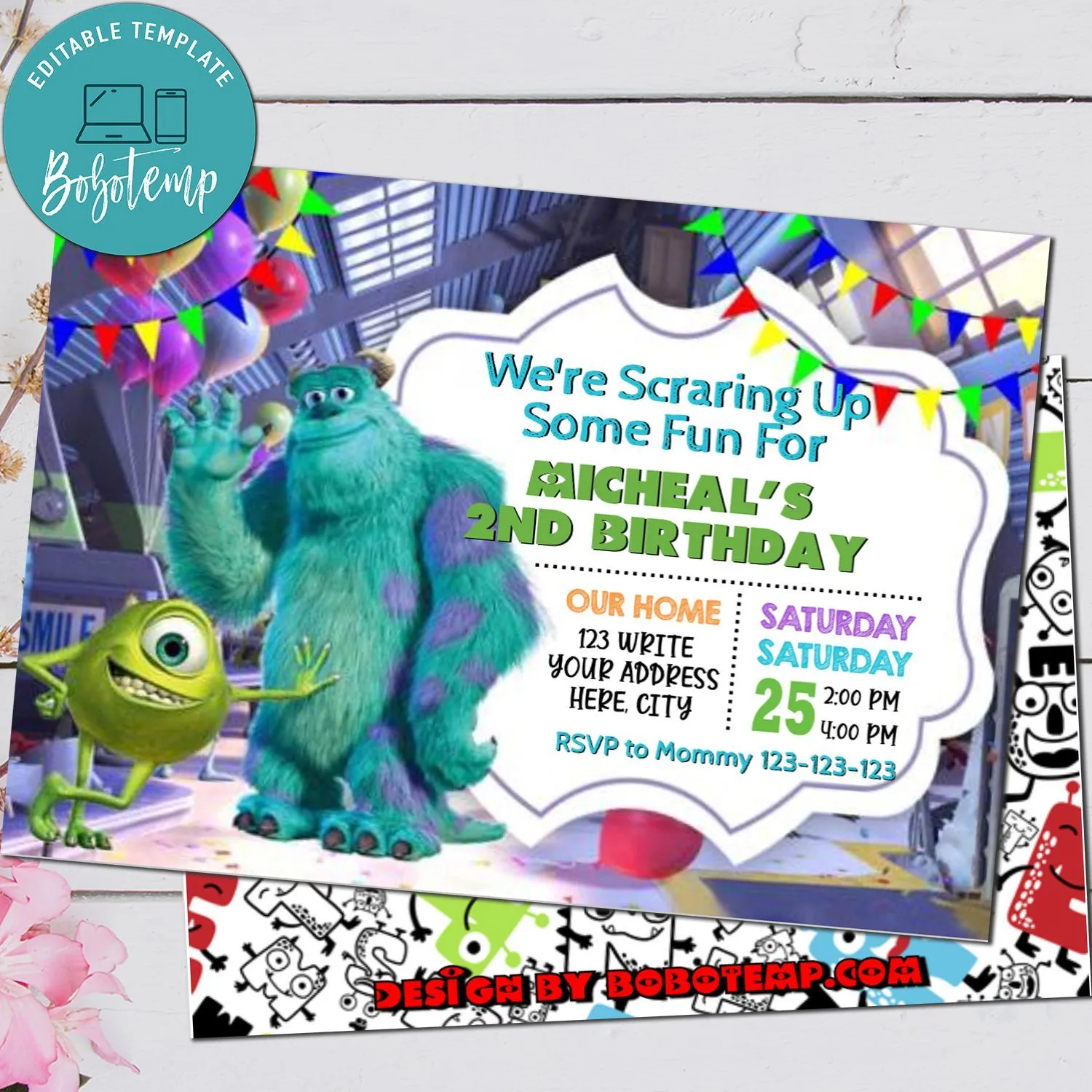 Invitaciones de cumpleaños de Monster Inc editables Descarga instantánea | Bobotemp Invitaciones de cumpleaños de Monster Inc editables Descarga instantánea | Bobotemp