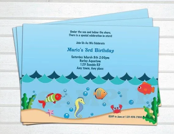 Invitaciónes de Cumpleaños bajo el ocean por JJsquaredCreations