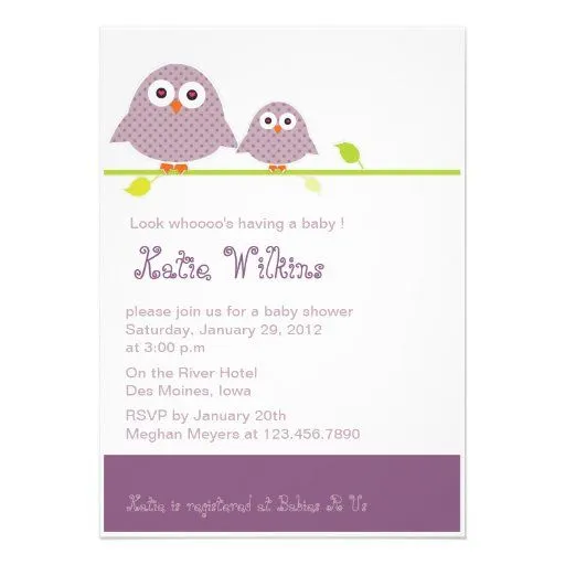 Invitaciones de la ducha del Búho-bebé púrpura de Invitacion ... Invitaciones de la ducha del Búho-bebé púrpura de Invitacion ...