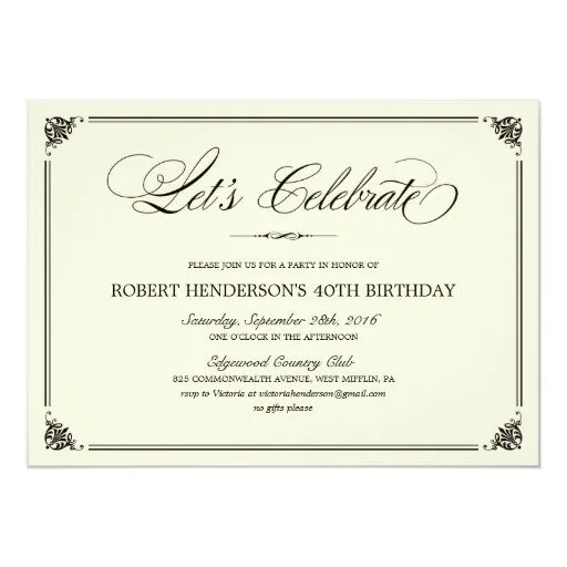 Invitaciones elegantes del cumpleaños invitación 5" x 7" | Zazzle