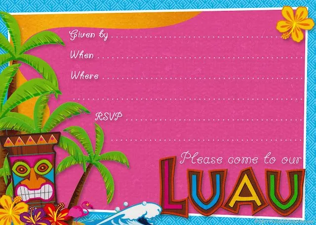 Invitaciones, etiquetas y toppers de Fiesta Hawaiana para imprimir ...