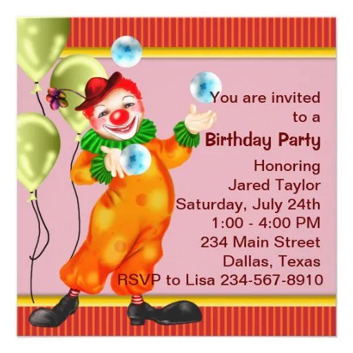 Invitaciones de la fiesta de cumpleaños del payaso anuncios ...