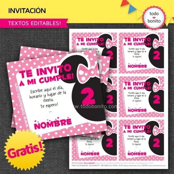 Invitaciones gratis de Minnie para imprimir