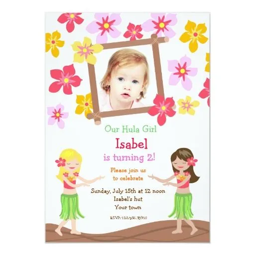Invitaciones hawaianas del cumpleaños de la foto invitación 5" x 7 ...