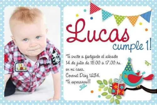 Invitaciones Imprimible Pajaritos Varón Primer Año Bautismo - $ 74 ...