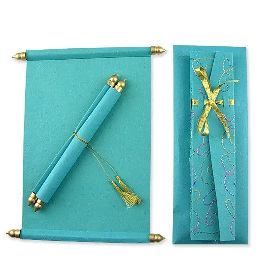 Invitaciones para imprimir: Invitación pergamino azul para quinceañera