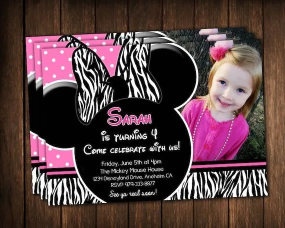 Tarjetas de invitación Minnie Mouse animal print - Imagui